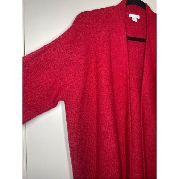 J Jill Easy Textured Long Open Front Cardigan Heathered Red Size MT - Picture 7 of 16